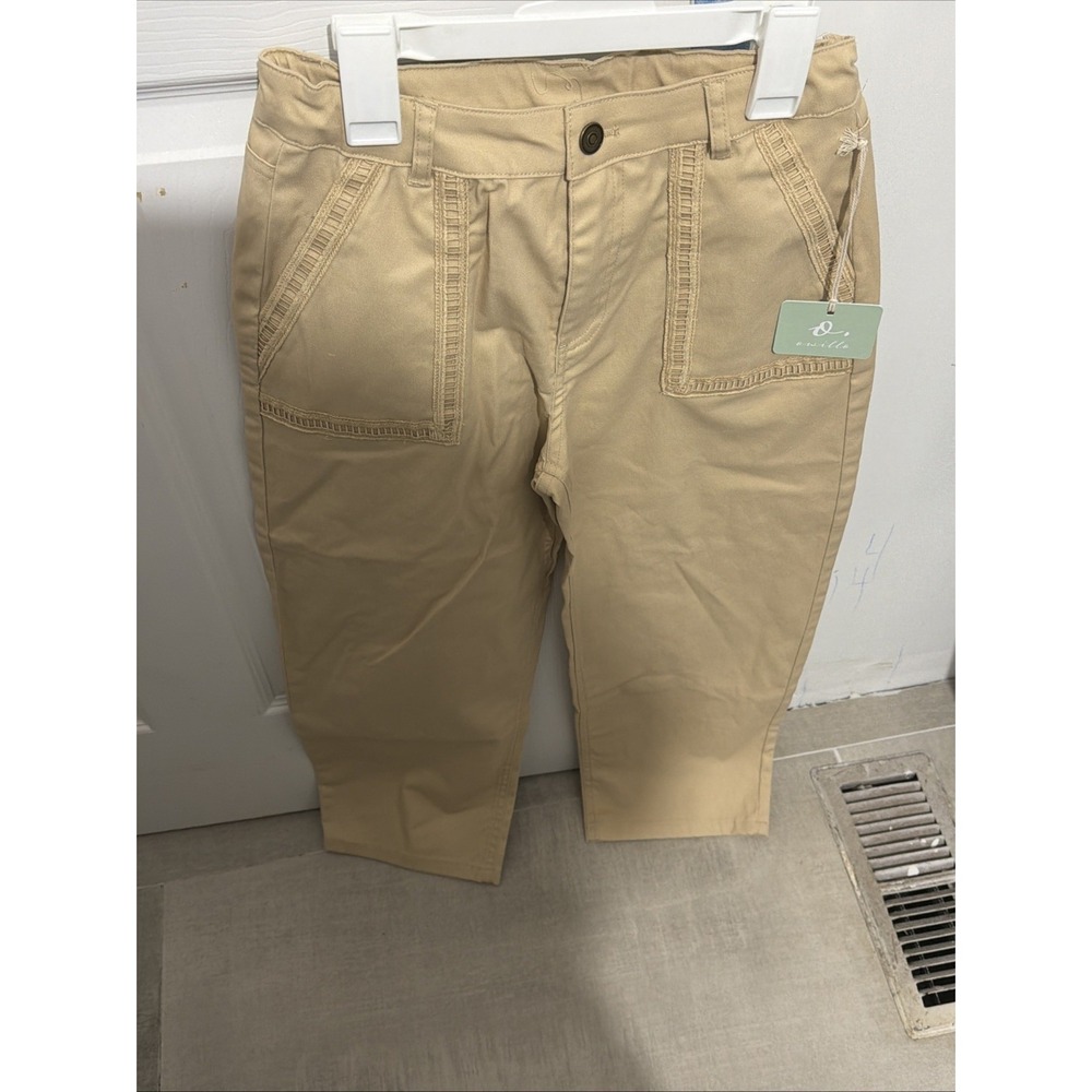 Owillo Girls Khaki Tan Ladder Trim Pants Beige Size Large NWT